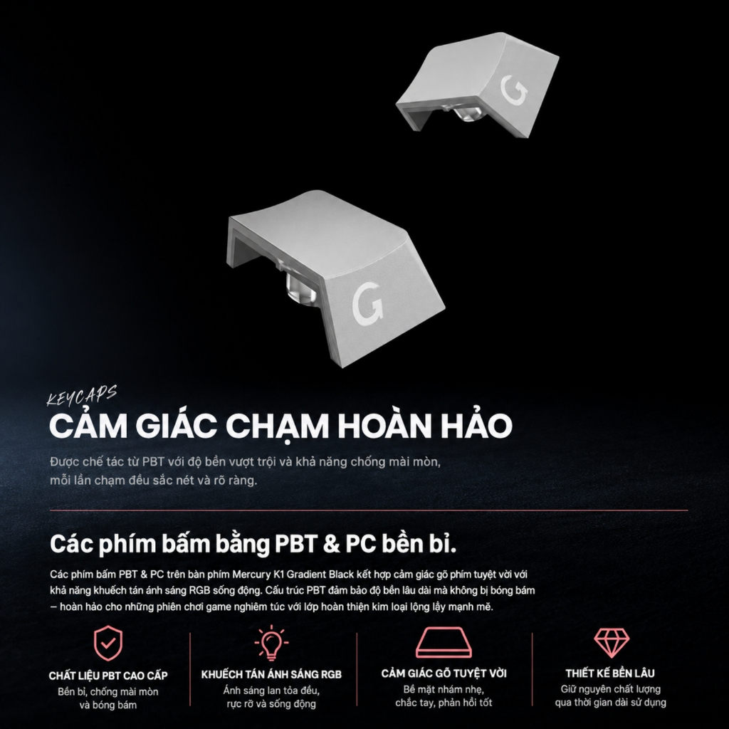 Bàn Phím Cơ GravaStar Mercury K1 Gradient Black RGB Wireless 3 Mode Hot Swap Gaming Keyboard 75% | BigBuy360 - bigbuy360.vn