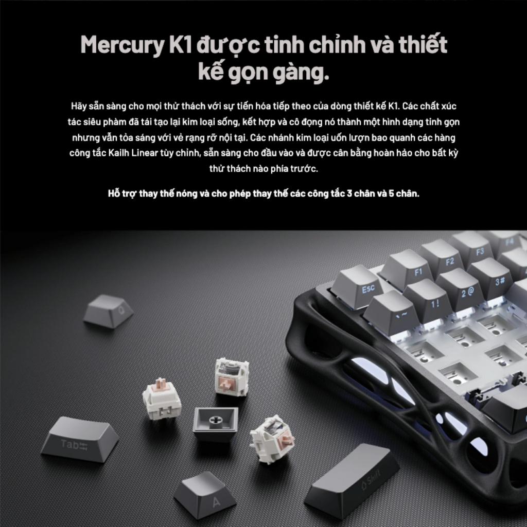 Bàn Phím Cơ GravaStar Mercury K1 Gradient Black RGB Wireless 3 Mode Hot Swap Gaming Keyboard 75% | BigBuy360 - bigbuy360.vn