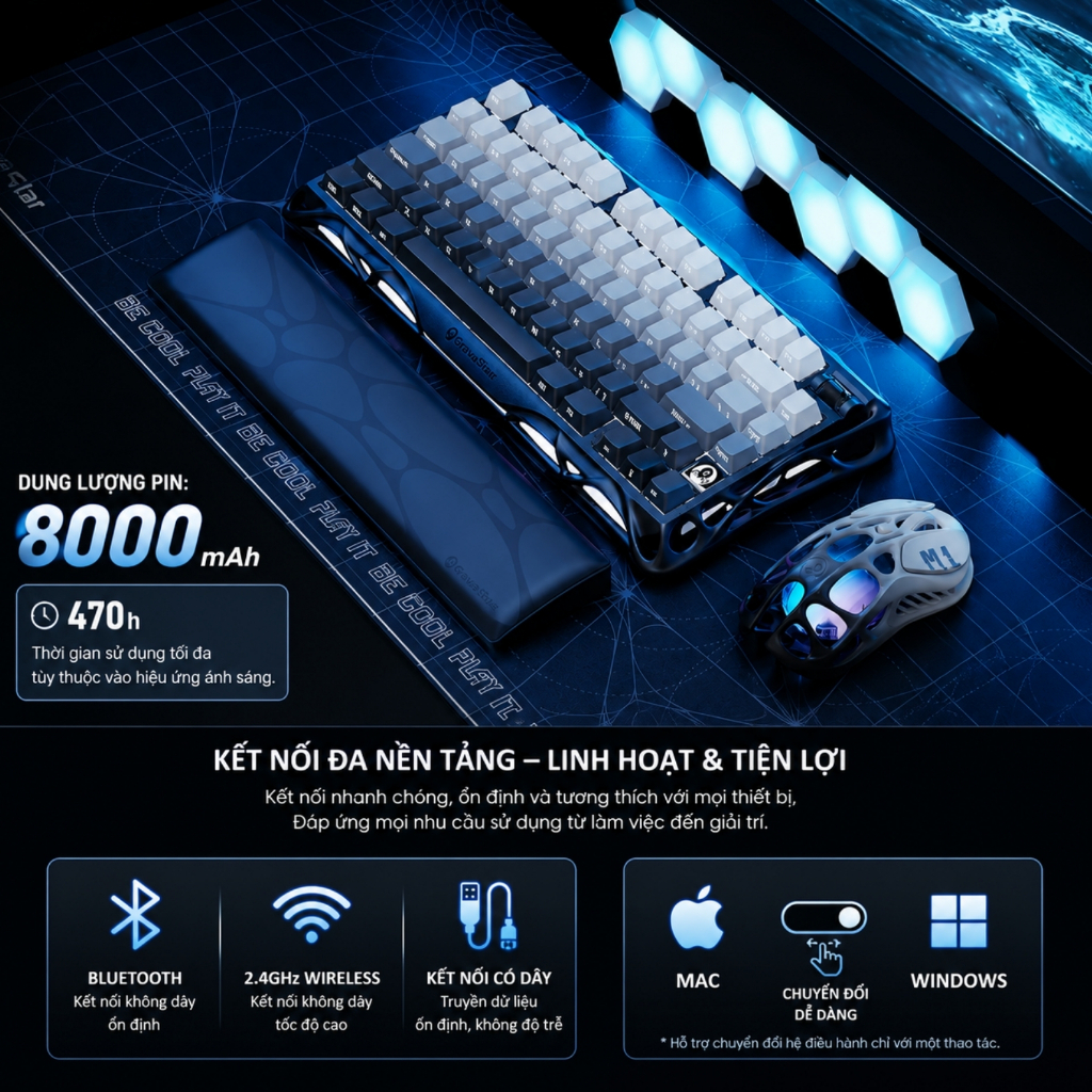Bàn Phím Cơ GravaStar Mercury K1 Gradient Black RGB Wireless 3 Mode Hot Swap Gaming Keyboard 75% | BigBuy360 - bigbuy360.vn