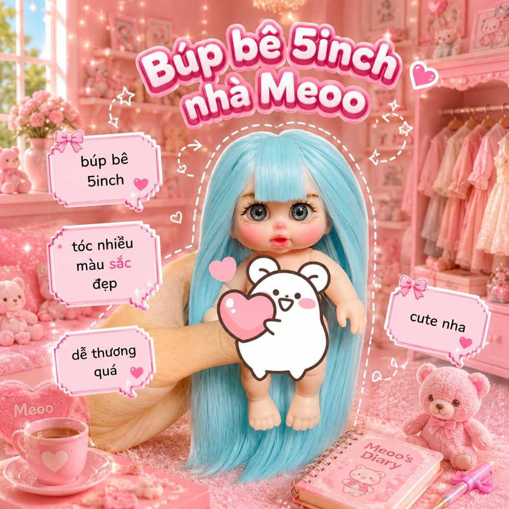 [ Búp bê ] doll 5in mặt chu búp bê nhựa