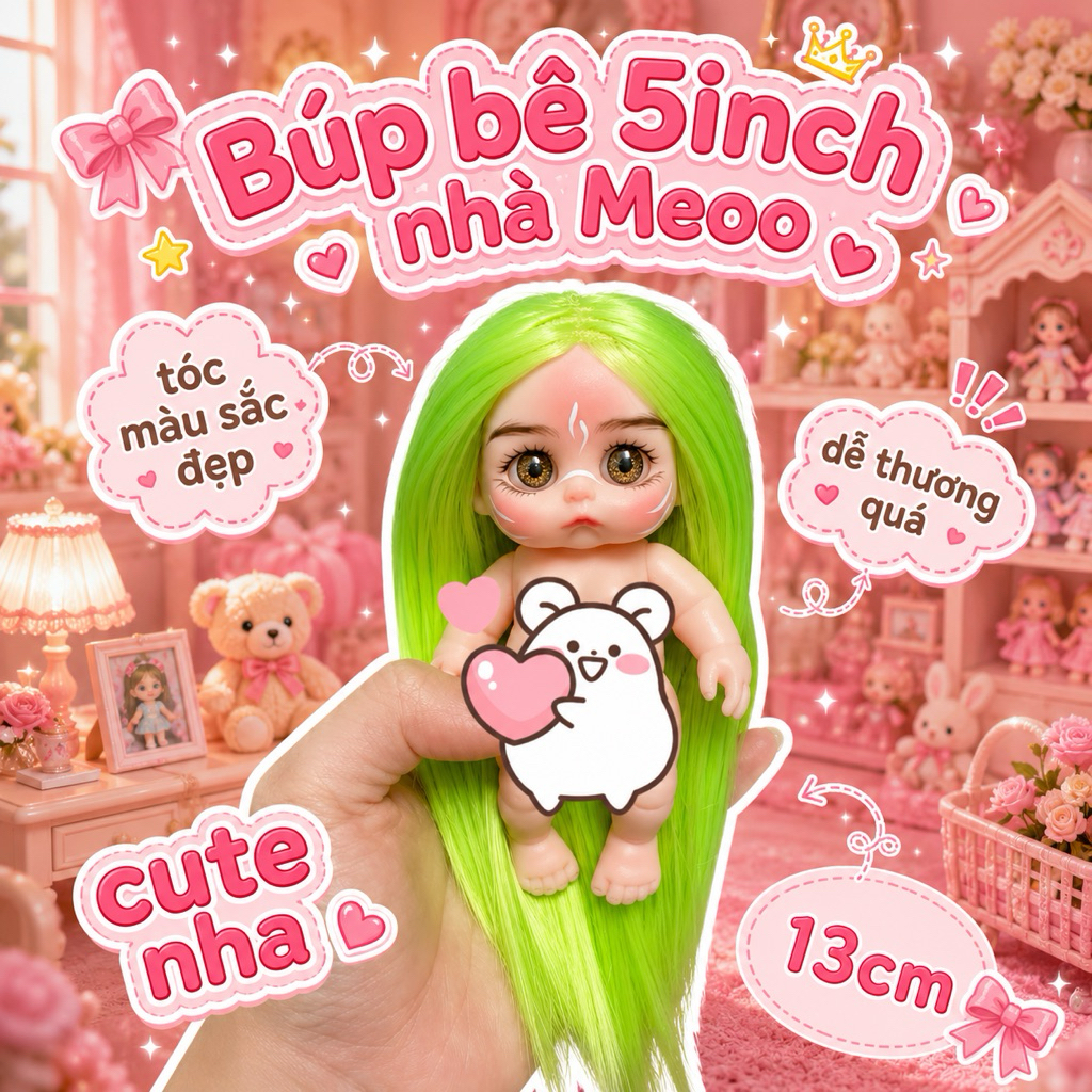[Búp bê ] doll 5in mặt míu nữ TÓC NGẪU NHIÊN