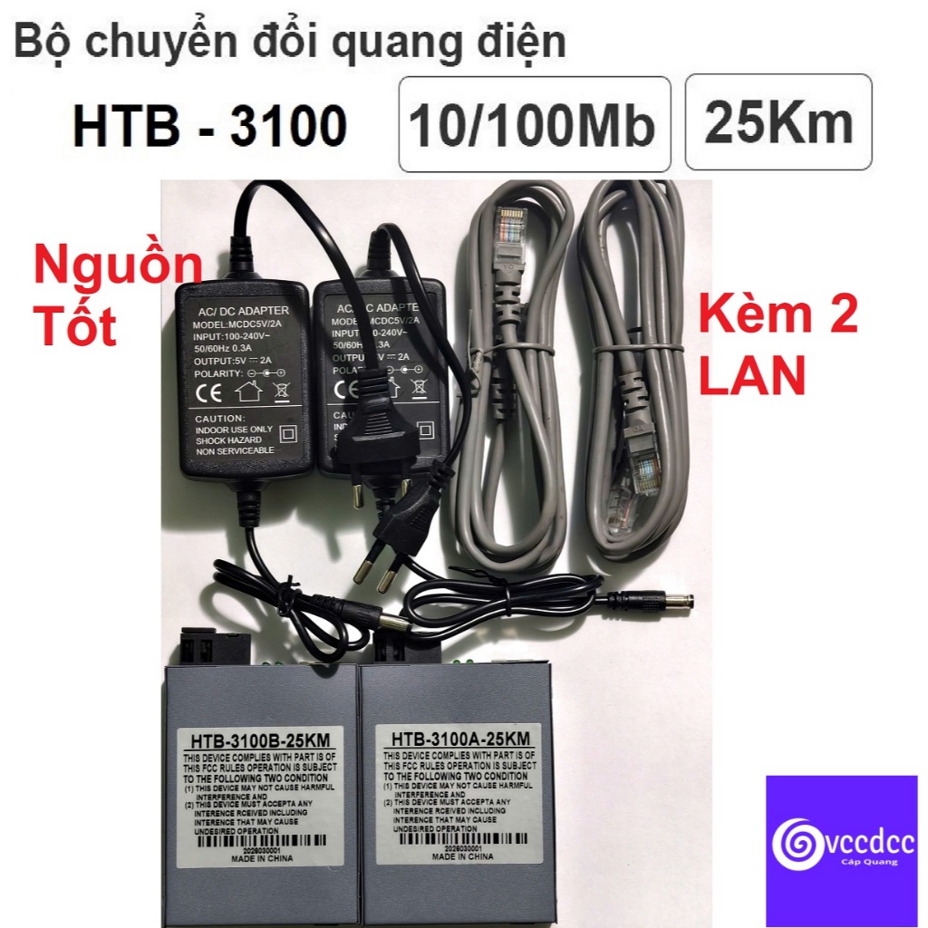 Converter quang NetLink HTB 3100 Đầu A, Đầu B - NGUỒN TỐT (Tặng kèm 2 dây LAN 1m bấm sẳn)