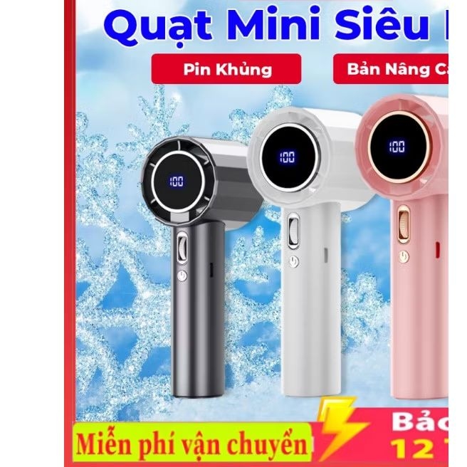 quạt mini cầm tay 100 cấp gió GS9 quạt phản lực di động Turbo 6000mAh màn hình led hiển thị pin, sạc