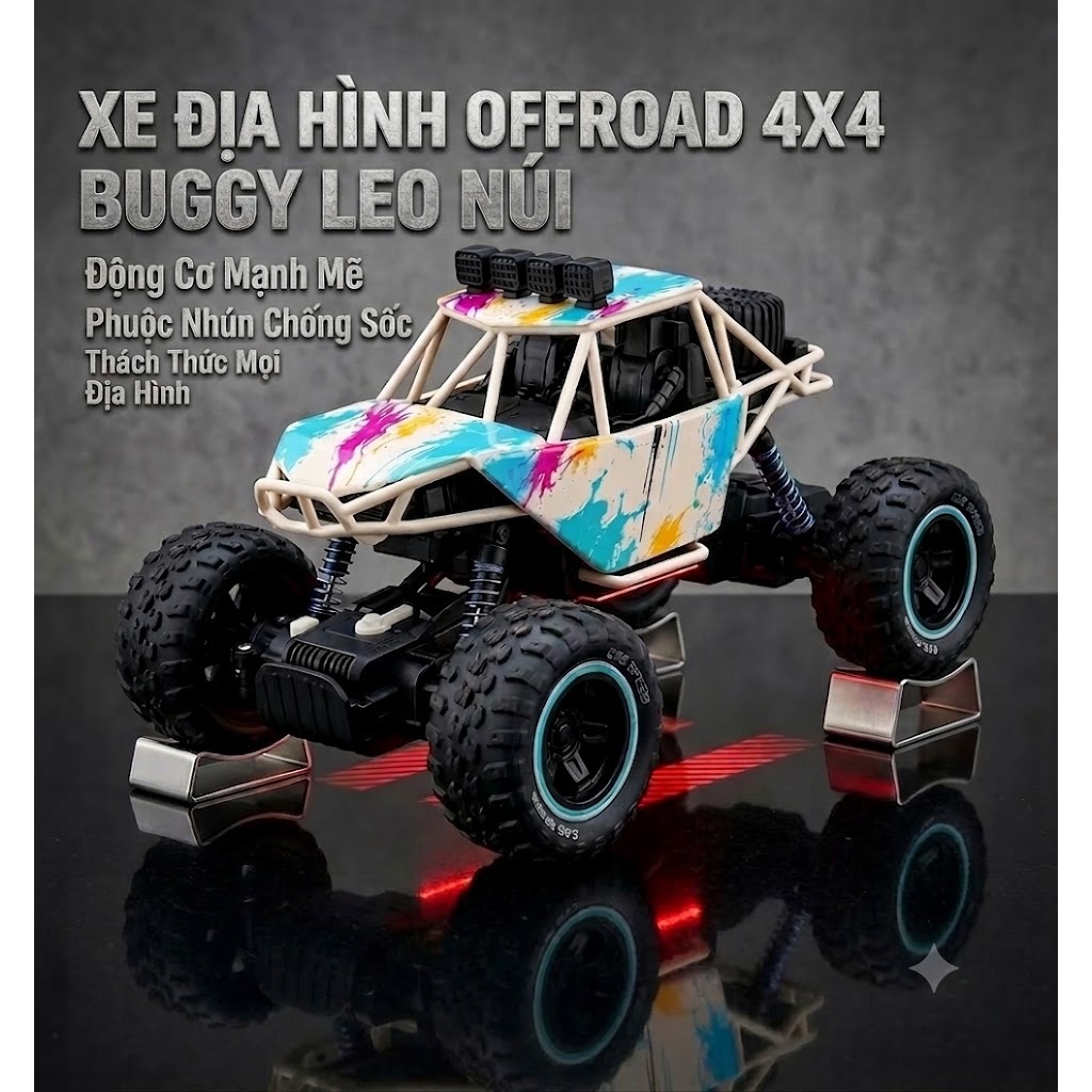 Xe Địa Hình Offroad 4x4 Buggy Leo Núi Lốp To Tốc Độ Cao 4 Kênh