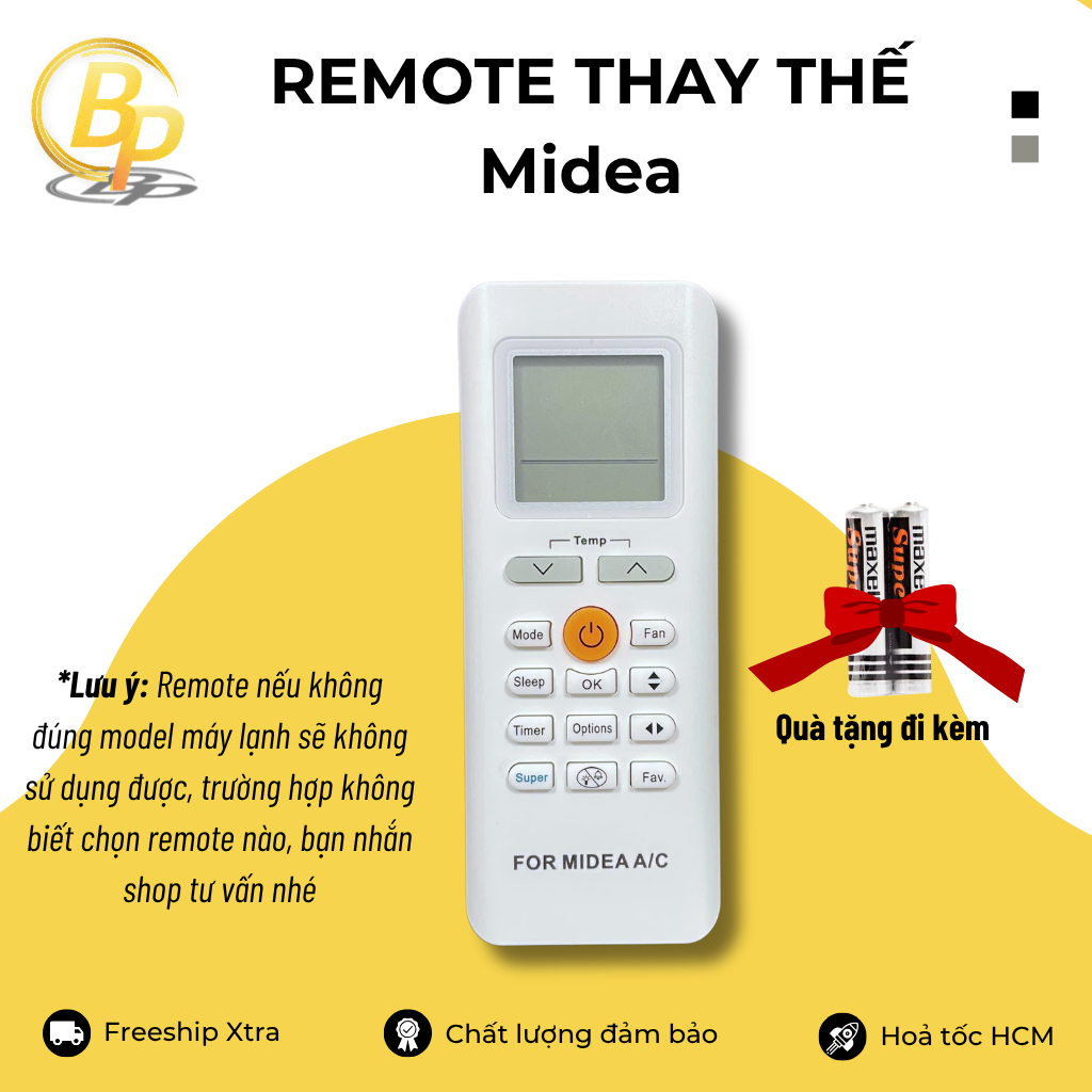 Remote máy lạnh Midea Nút vàng - Điều khiển điều hoà Midea - Mốt Midea