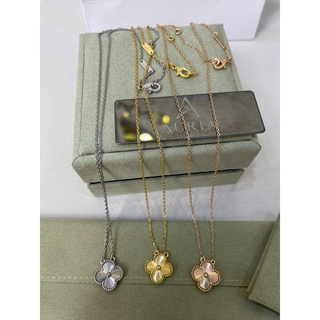 Dây chuyền Van cỏ 4 lá layser mạ vàng 18k cao cấp đầy đủ logo sắc nét không bay màu phụ kiện Auria J