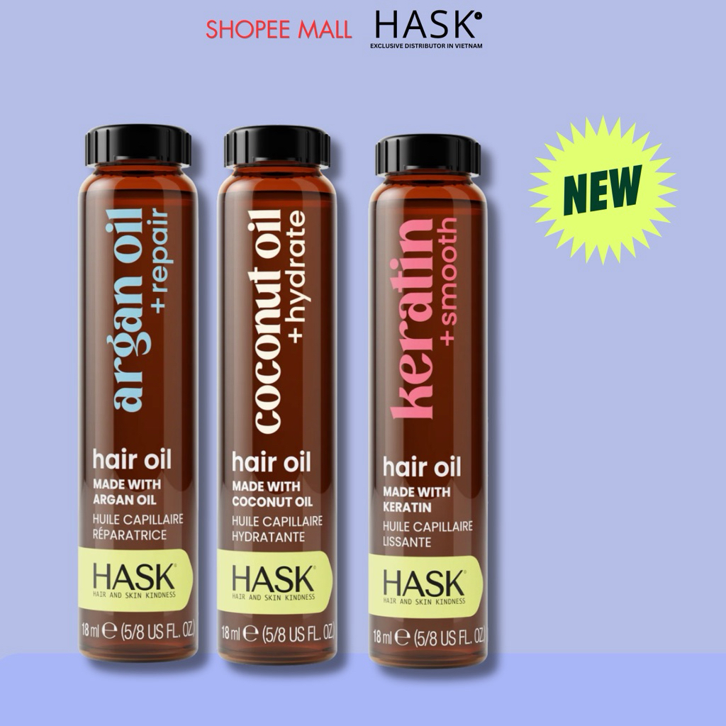 HASK Hair Oil 18ml – Serum Hask keratin/argan/coconut Dưỡng Tóc Chính Hãng