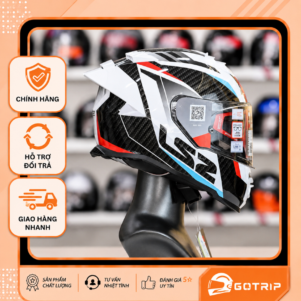 [Chính Hãng] Mũ Fullface LS2 FF800 EVO 2 Kính Racer Trắng Xanh Đỏ Bóng - Kèm Đuôi Gió ECE 22.06