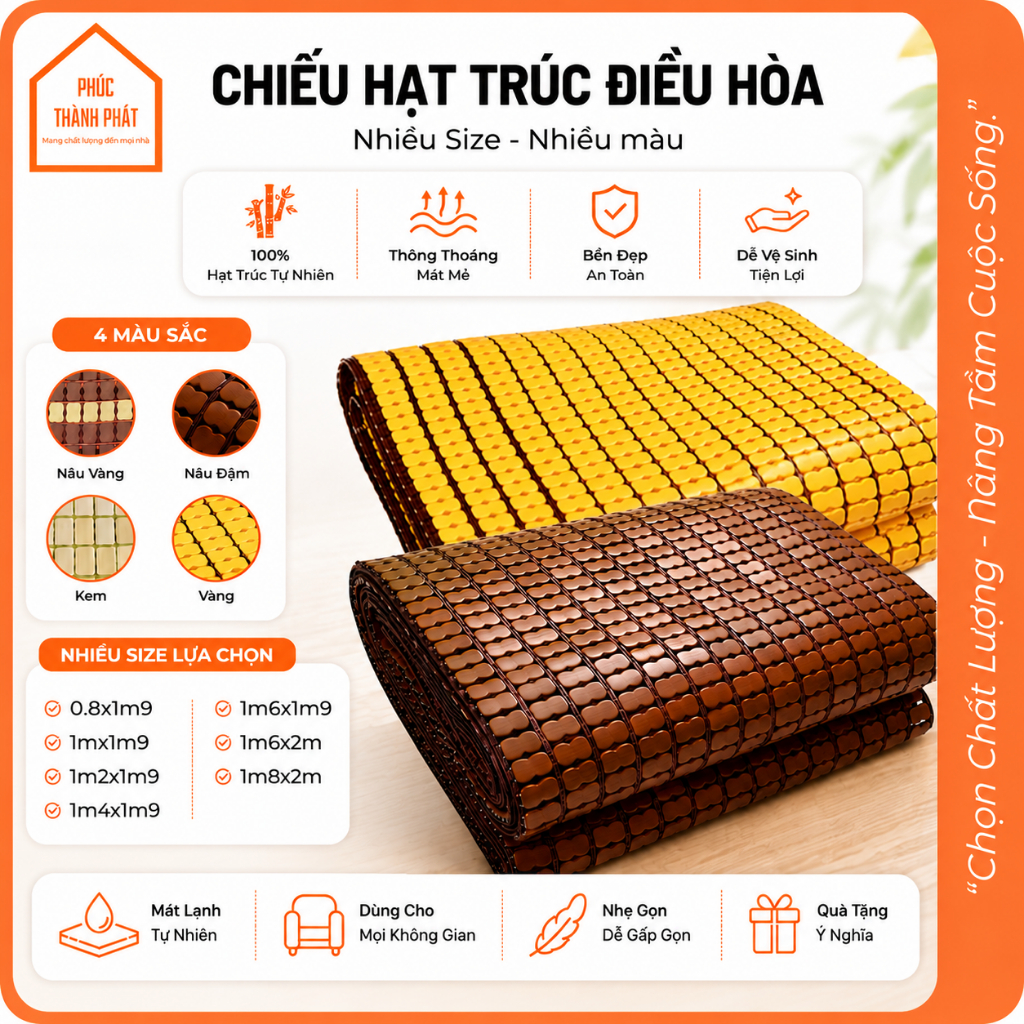 Chiếu Điều Hòa Tre Trúc Thiên Nhiên Thoáng Mát KHÔNG VIỀN Nhiều Size 1M 1M2 1M4 1M6 1M8 2M Hàng Xưởn
