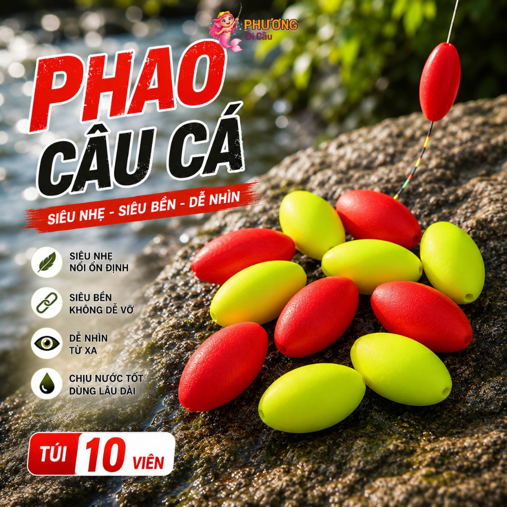 10 Hạt Xốp Phao Câu Đài Phao Câu Cá Quả Nhót, Phao Xuyên Tâm Câu Cá Nhỏ Cá Mương Khính, Tải Chì 1g