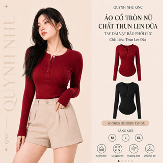 Áo Thun Nữ  Cổ Tròn Chất Gân Đũa Tay Dài Vạt Bầu Phối Cúc Thời Trang Giá Rẻ Nhất Sale Ngay Tại Shopee