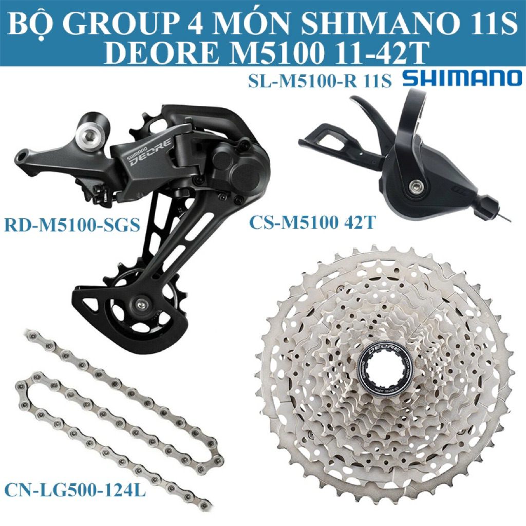 Bộ Combo 4 Món Shimano Deore M5100 11S 42T Bộ Group Truyền Động Đề Xe Đạp