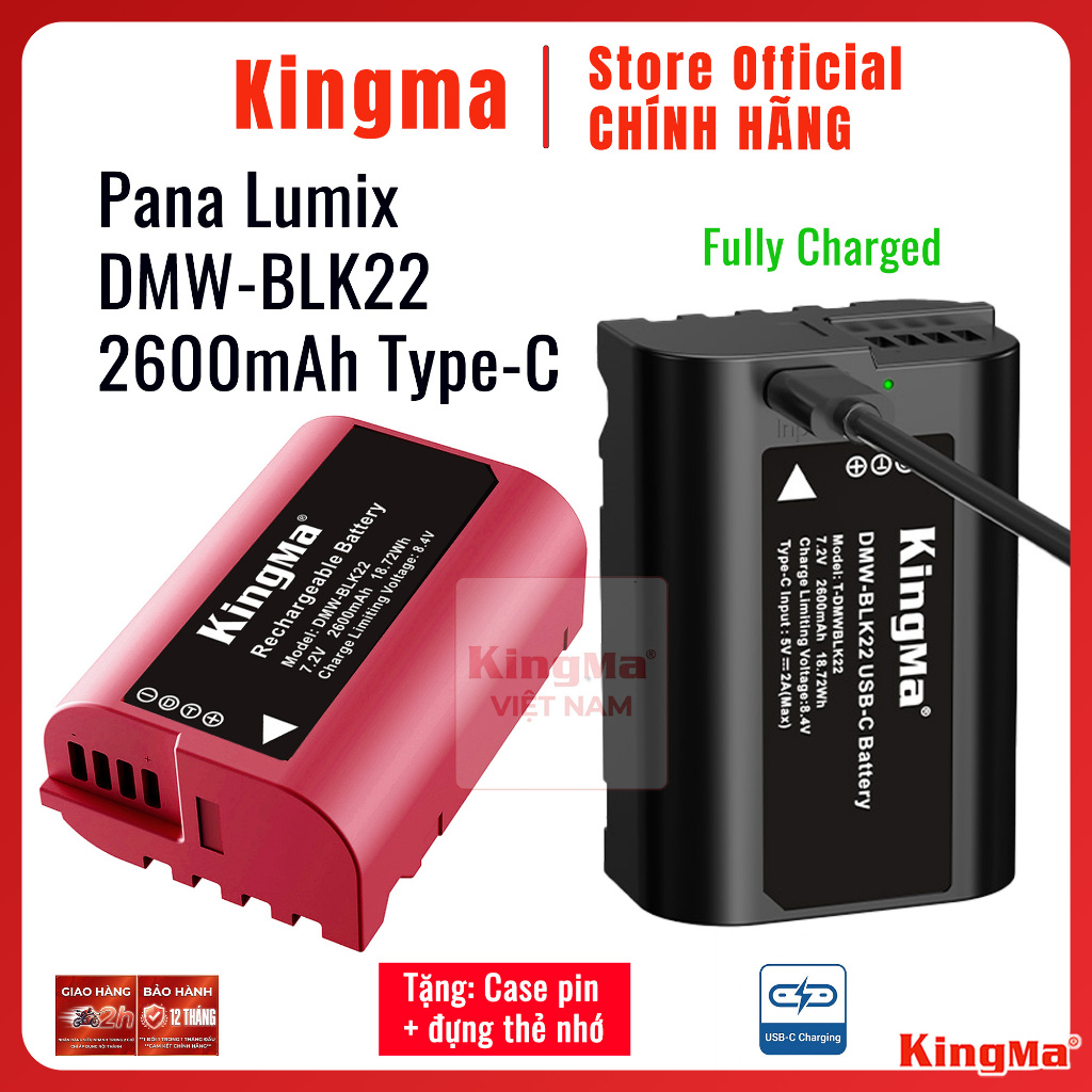 Kingma BLK22 2600mAh Type-C | Pin máy ảnh sạc trực tiếp Pana Lumix S5 S5ii S1ii GH7 GH6 GH5ii G9 G9i