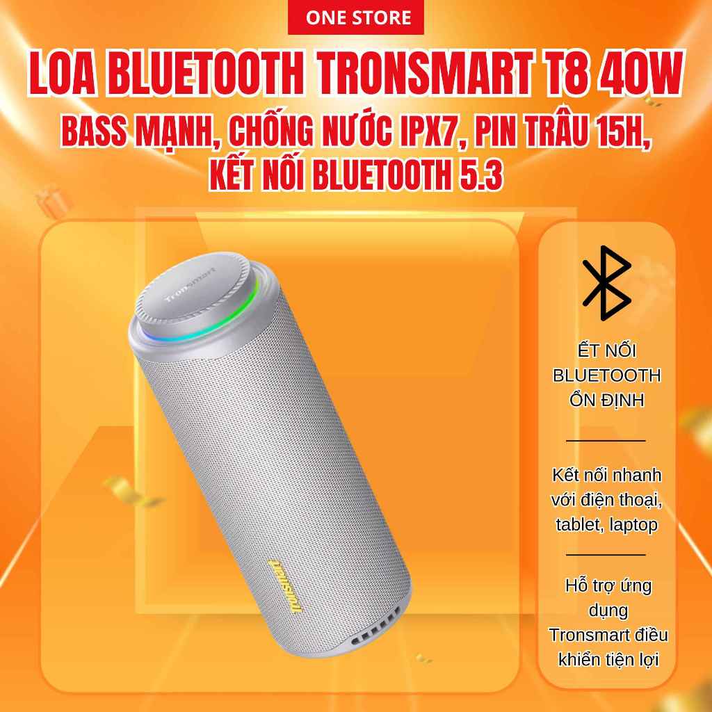 Loa Bluetooth Tronsmart T8 | Công Suất 40W | Sử Dụng Đến 18h | Âm Thanh 360°