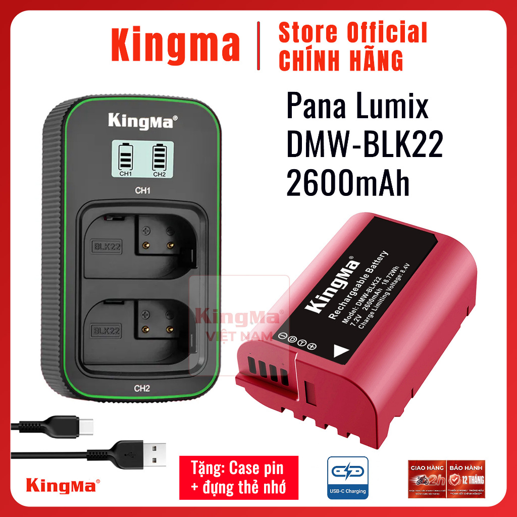 Kingma BLK22 2600mAh | Pin và dock sạc máy ảnh sạc trực tiếp Pana Lumix S5 S5ii S1ii GH7 GH6 GH5ii G