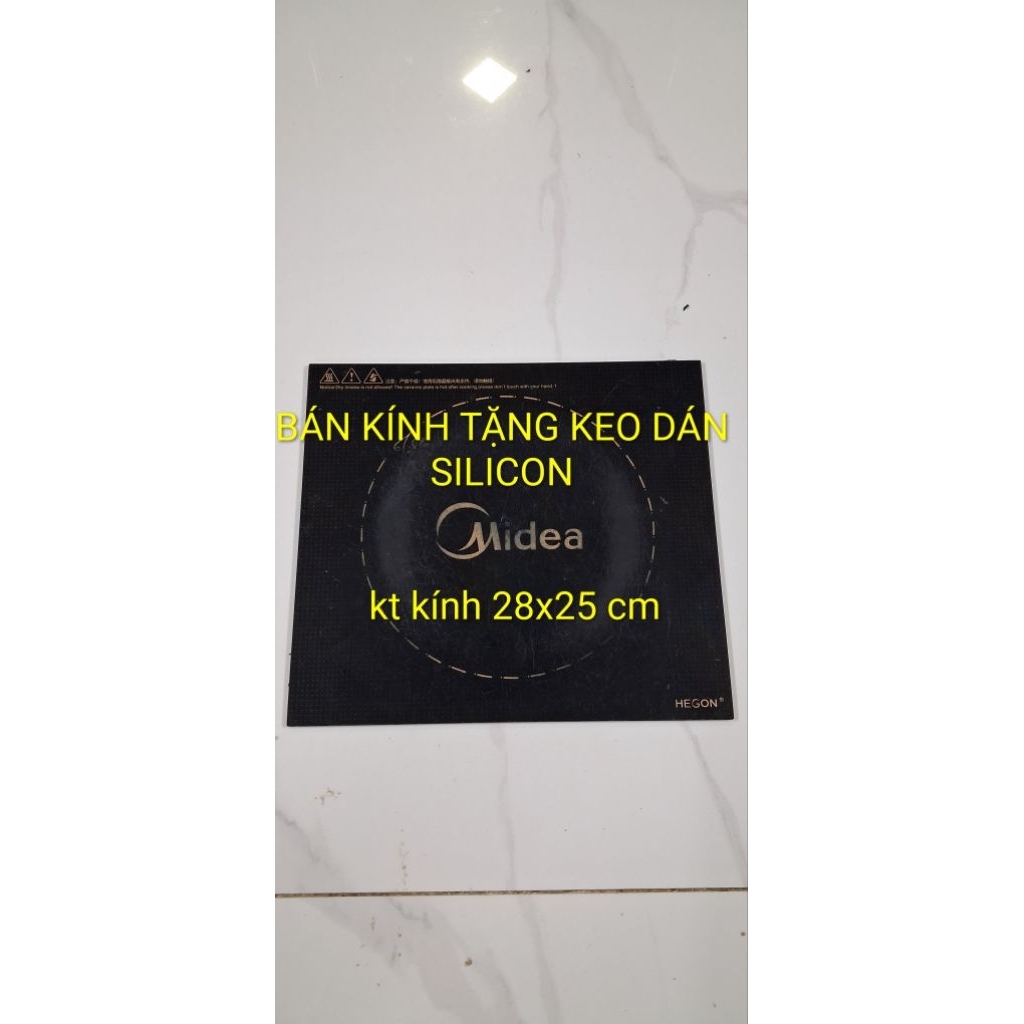Kính bếp từ Midea kt kính 28x25 cm, bán kính tặng keo dán silicon