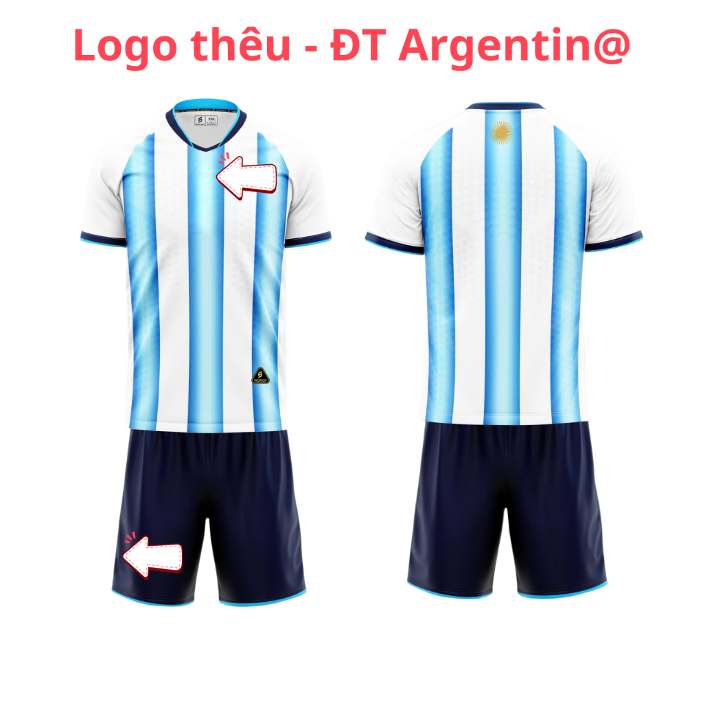 Quần Áo Bóng Đá ĐT Argentina@ sọc xanh- Vải mè SV- In Tên Số Theo Yêu Cầu REINA SPORT