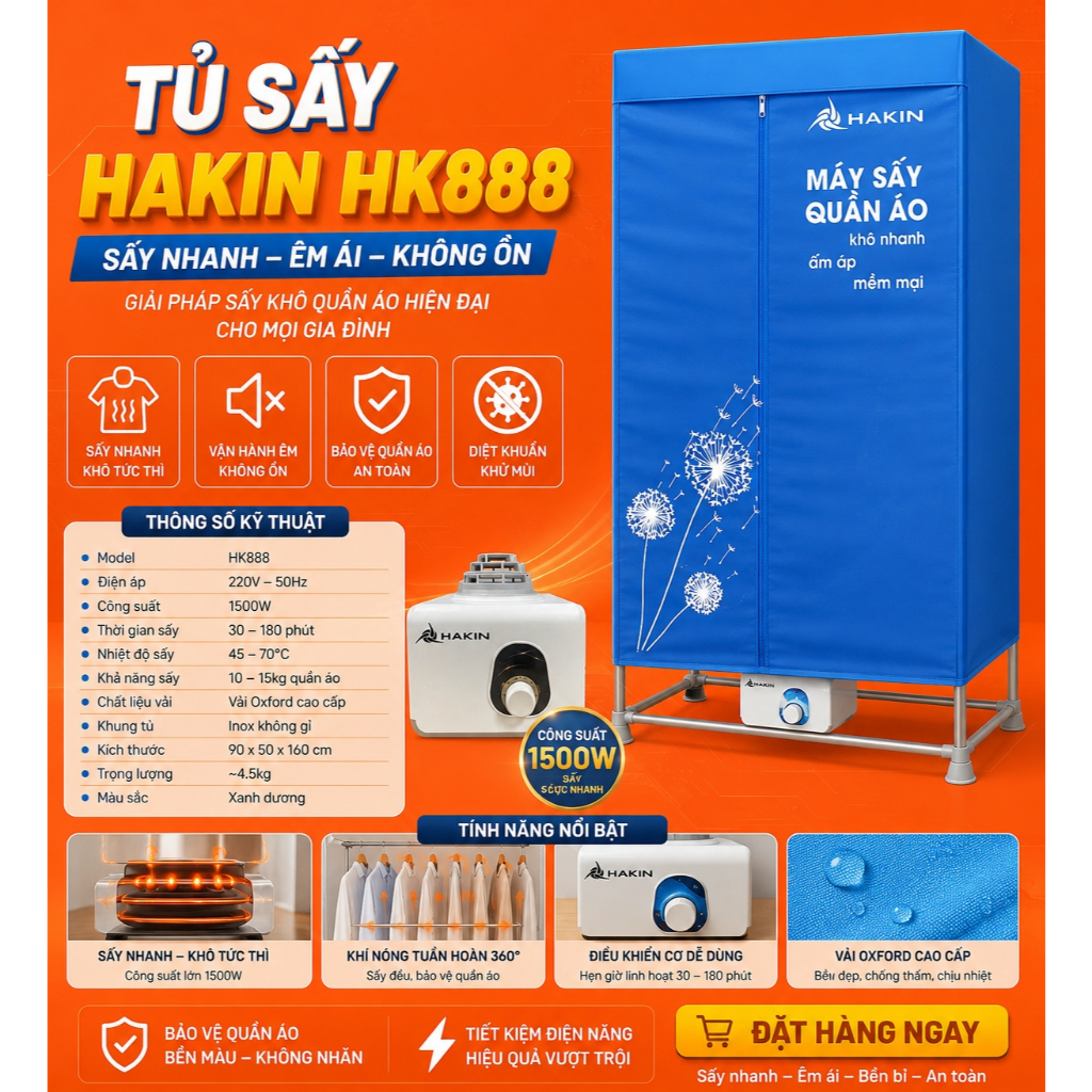 TỦ SẤY Hakin HK888, Tủ to đẹp bảo hành 12 tháng