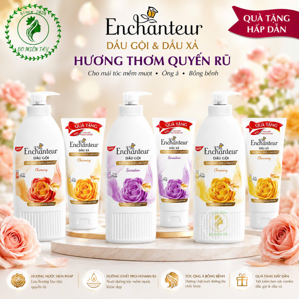 Dầu Gội Enchanteur 650g + Tặng Dầu Xả Enchanteur 125g – Mềm Mượt, Thơm Lâu
