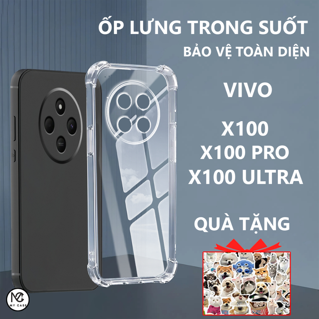 Ốp lưng chống sốc Vivo X100/ X100 Pro/ X100 Ultra/ X100s trong suốt, silicon, bảo vệ camera-My Case
