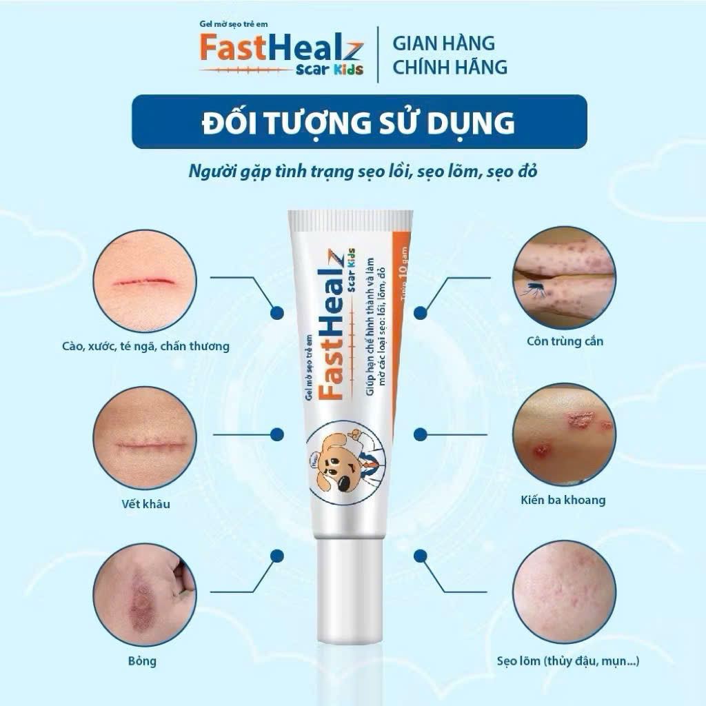 Gel Mờ Sẹo Fasthealz Scar Kids 12g - Làm Mờ Sẹo Thâm, Lõm, Đỏ, An Toàn Cho Trẻ Em Novocare