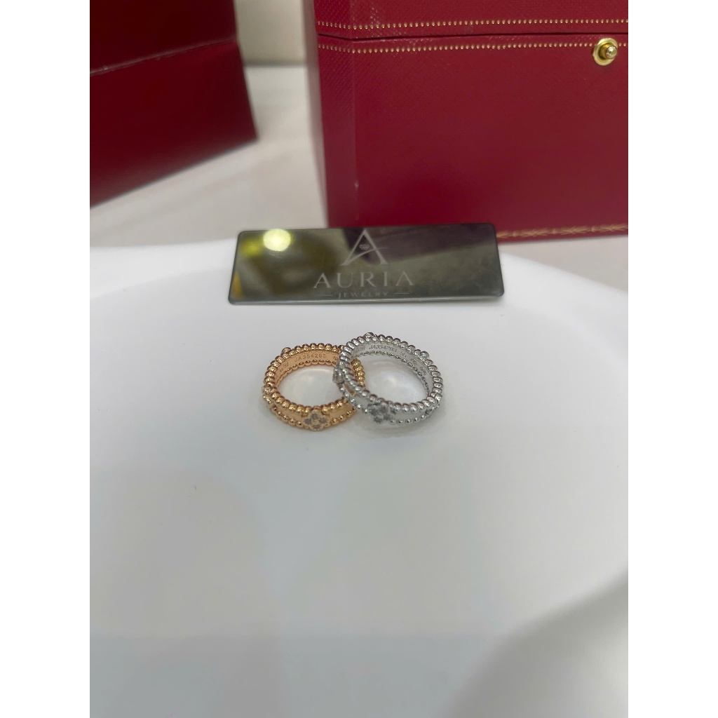Nhẫn Van cao cấp mạ vàng 18k đầy đủ logo sắc nét 1:1 không bay màu phụ kiện thời trang Auria Jewelry
