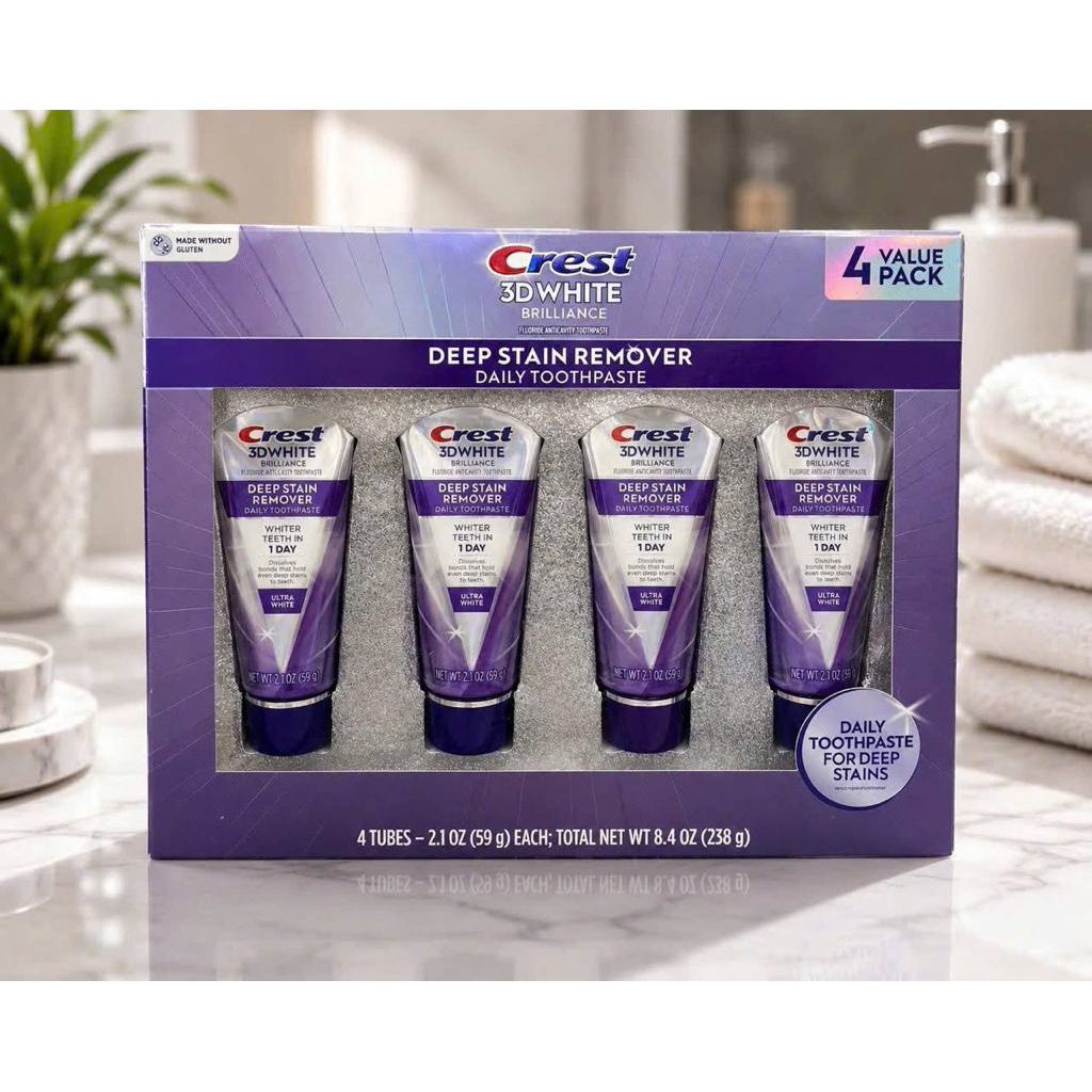 Kem đánh răng Crest 3D White Brilliance Deep Stain Remover Ultra White siêu trắng 59g