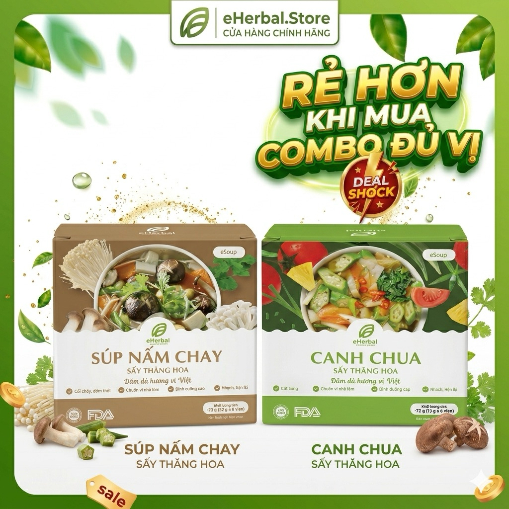 [ƯU ĐÃI] Soup Nấm chay Sấy thăng hoa tiện lợi EHERBAL 6 gói/hộp