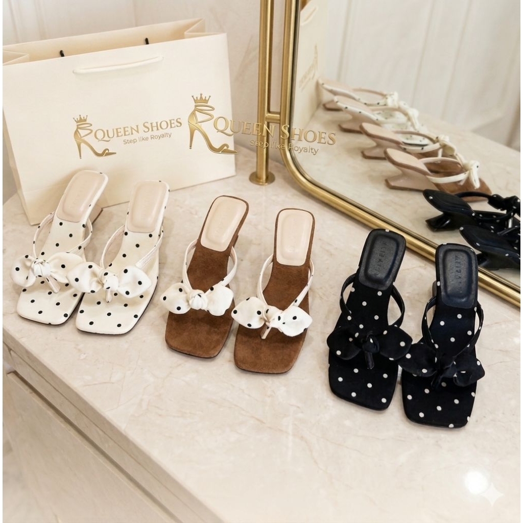 Queen shoes - Guốc Xuồng Khuyết Cao 5cm, Quai Nơ Bi Mũi Vuông.
