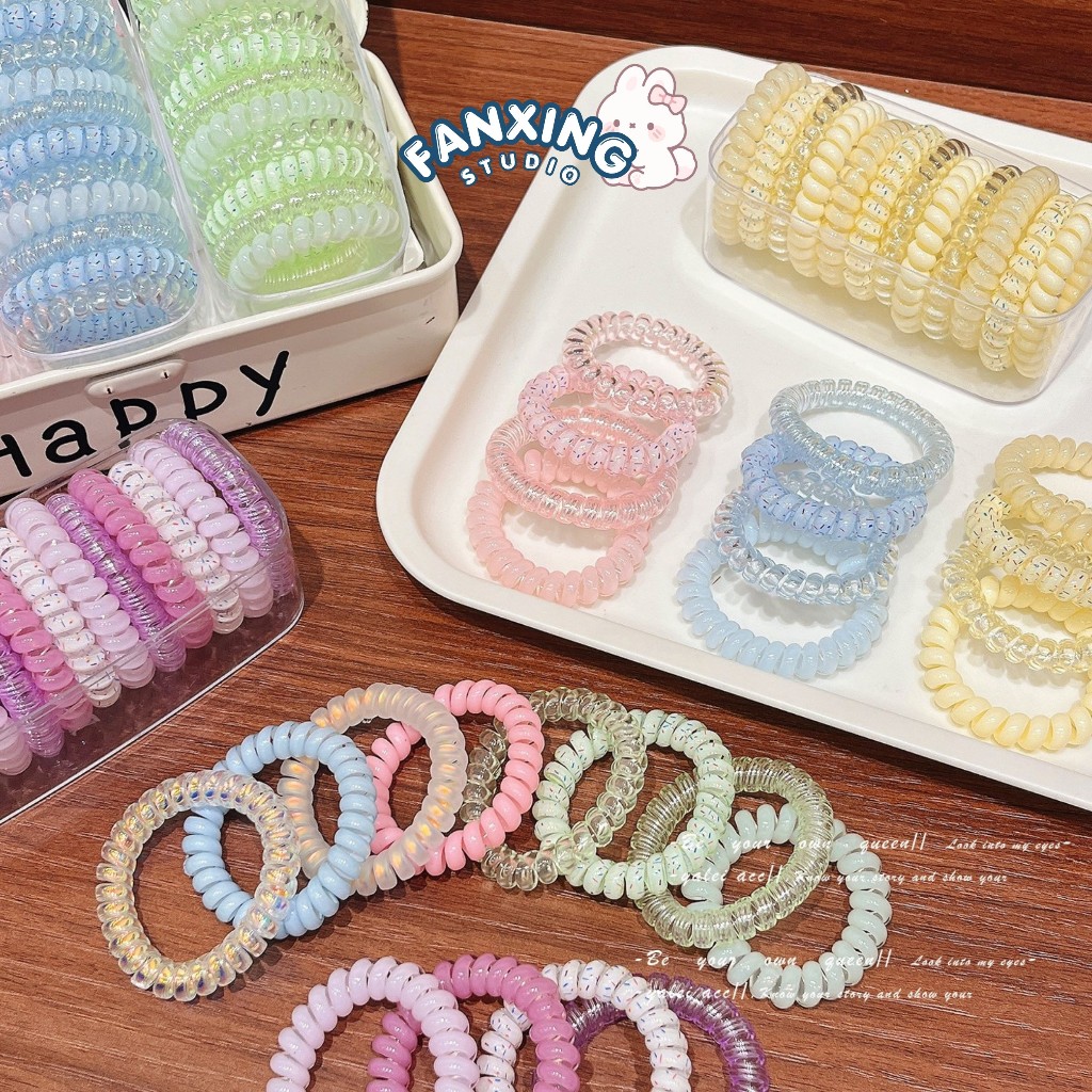 Set 4/6/8/16/20 Dây cột tóc lò xo dạng túi Beary Dây buộc tóc nữ Thun cột tóc cao su xoắn ốc Hàn Quố