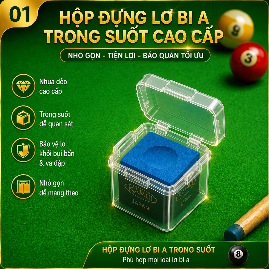 Hộp Đựng Lơ Bi a Trong Suốt Chất Liệu Nhựa Dẻo, Hộp Viên Phấn Bida Kamui, Peri, Tp, Roku, Taom.