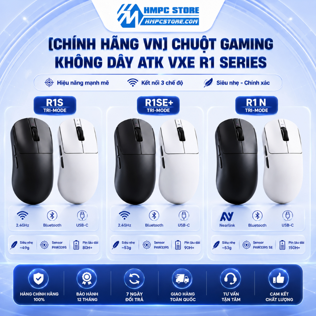 [CHÍNH HÃNG VN] Chuột Gaming không dây ATK VXE R1S / R1SE+ / R1 N | Tri-mode, bảo hành 12 tháng