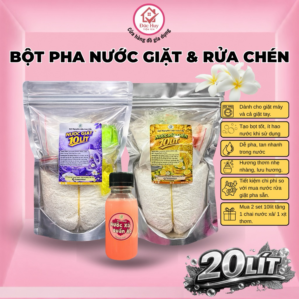 [COMBO] Bột Pha 10Lít Nước Giặt + 10Lít Nước Rửa Chén (tặng kèm quà)