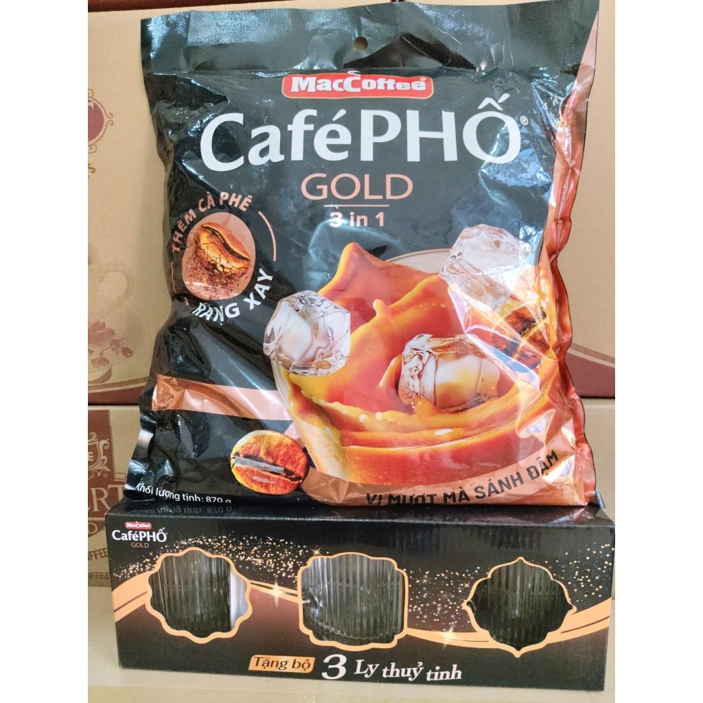 Cà phê phố gold tặng bộ ly thủy tinh ( 3 cái/ hộp) date 2028