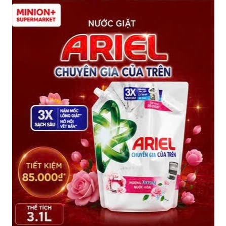 Nước Giặt Ariel 3.1L Túi Tiết Kiệm | Dùng Cho Máy Giặt Cửa Trước & Cửa Trên, Sạch Sâu Vết Bẩn, Thơm 