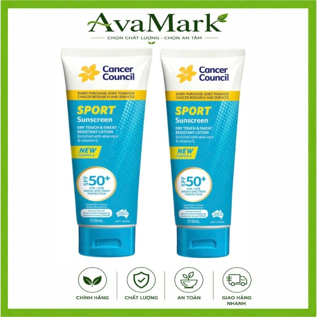 Kem Chống Nắng Cancer Council Sport SPF50+ Cho người chơi thể thao, làm việc ngoài trời, kháng nước 