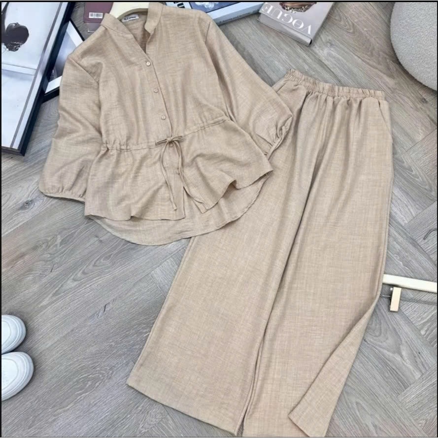 Bộ Đũi Vân Mây Áo Cổ Tàu Quần Ống Suông Phong Cách Trẻ Trung Chất Liệu Vân Mây Độc Đáo Thích Hợp Đi 