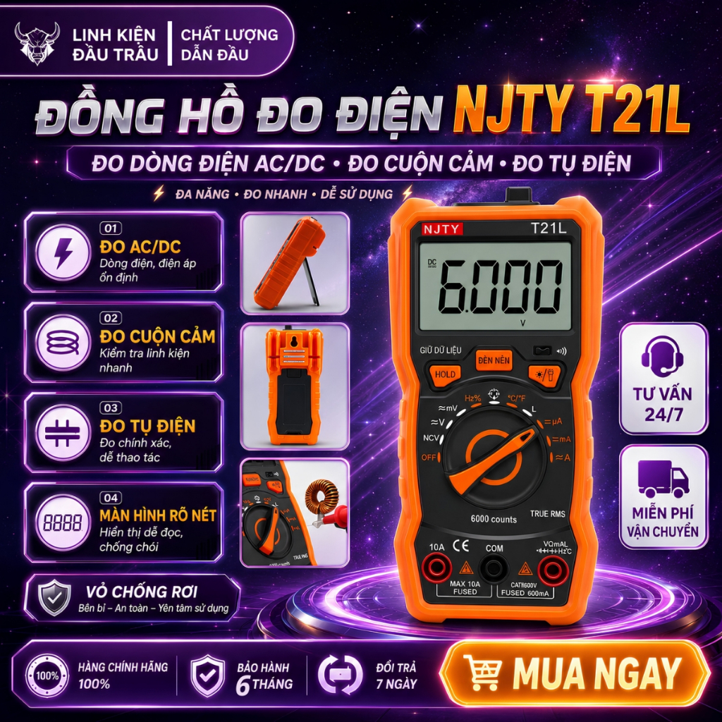 Đồng hồ đo điện NJTY T21L đo dòng điện AC DC, đo cuộn cảm, đo tụ điện Linh kiện đầu trâu