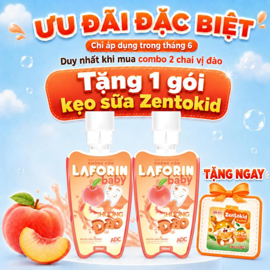[Combo 2 chai] - Laforin Baby Hương Đào - Nước Súc Miệng Giảm Sâu Răng, Vệ Sinh Răng Miệng Cho Bé (C