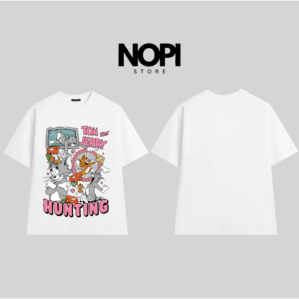 ÁO THUN TOM & JERRY HUNTING FORM RỘNG NAM NỮ UNISEX VẢI COTTON CAO CẤP 280GSM DÀY DẶN - NOPI STORE