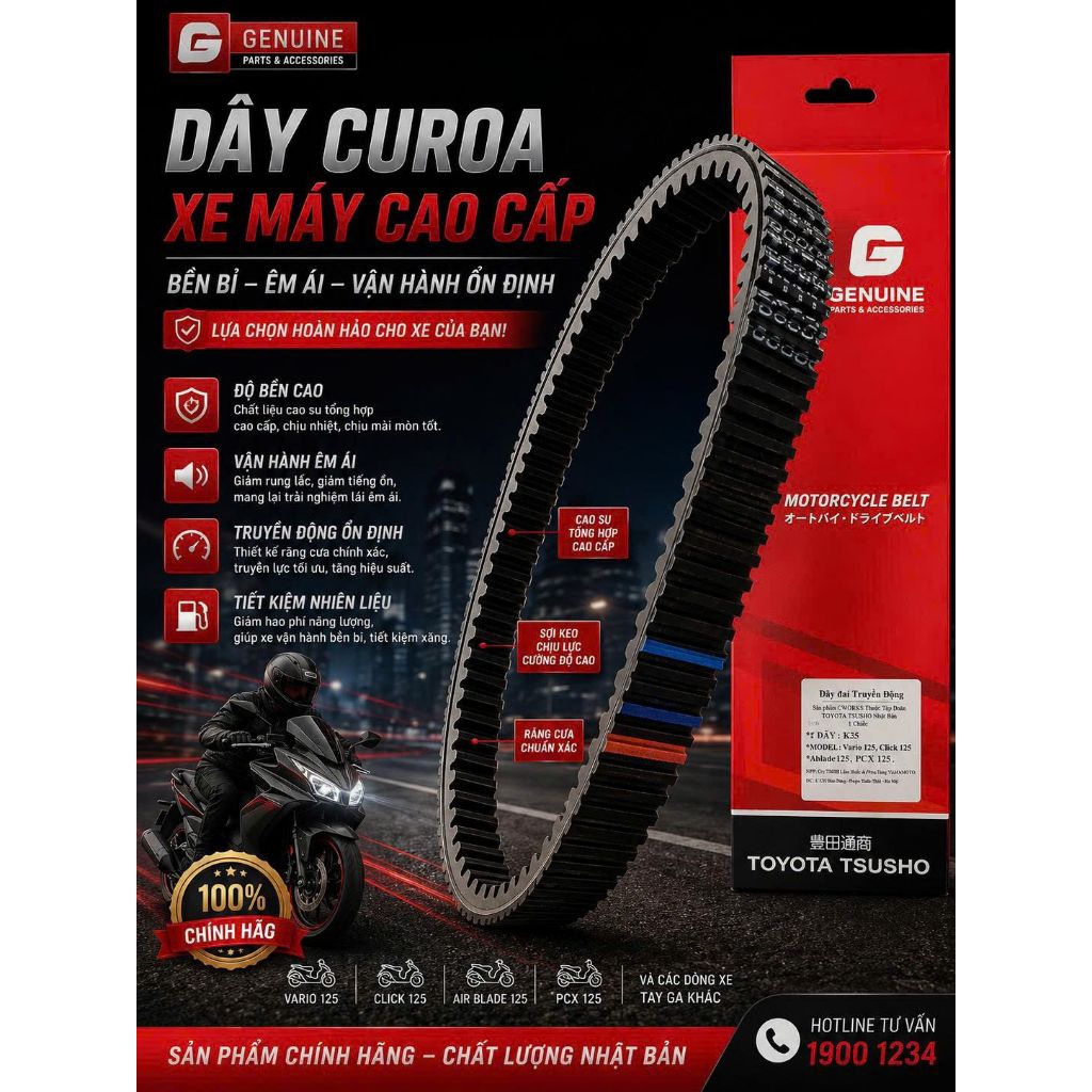 Dây curoa/dây chuyền động xe máy Lead/ABL 125, SH mode, PCX, Vario, Sh 125/150