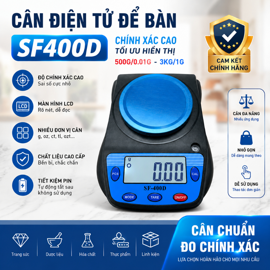 Cân Tiểu Ly Điện Tử SF400D 0.01g | 500g/0.01g – 3kg/0.1g | Cân Định Lượng, Pha Chế, Làm Bánh Chính X