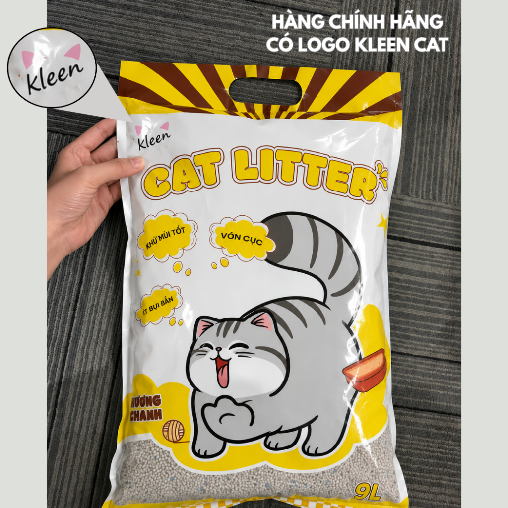 [Kleen Cat] Cát Vệ Sinh Cho Mèo Cat Litter Kleen, Cát Mèo Siêu Vón Cục túi 9L/3.8KG - CM01