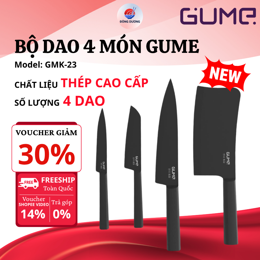 Bộ Dao 4 Món Cao Cấp GUME KOREA GMK-23 Thép 5Cr15MoV Siêu Bền, Dễ Dang Vệ Sinh Sau Khi Dùng - Bếp Đô