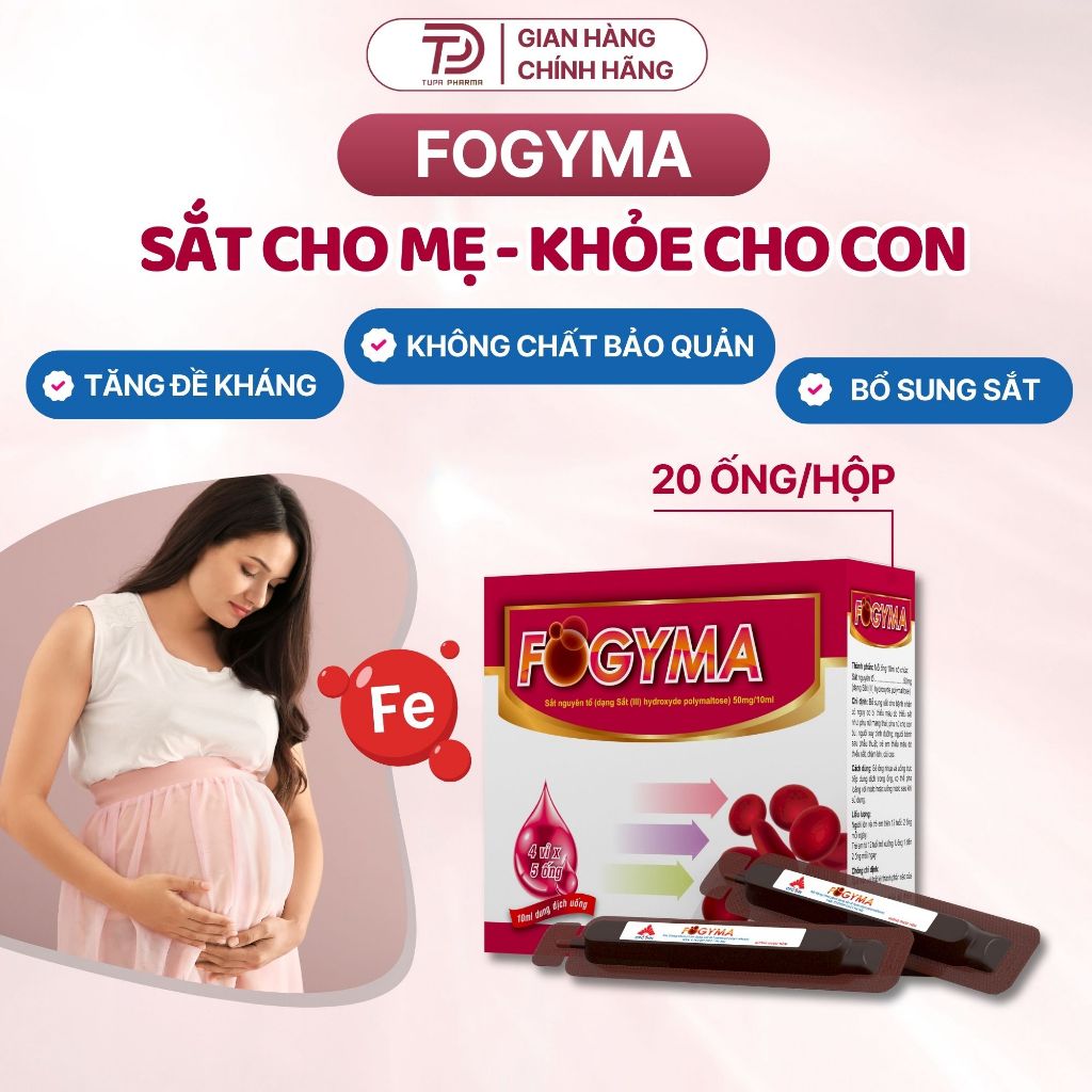 Sắt Bầu Fogyma | Sắt Hữu Cơ Cho Bầu Fogyma Dạng Nước Không Tanh Dễ Uống Hộp 20 ống CPC1 HN