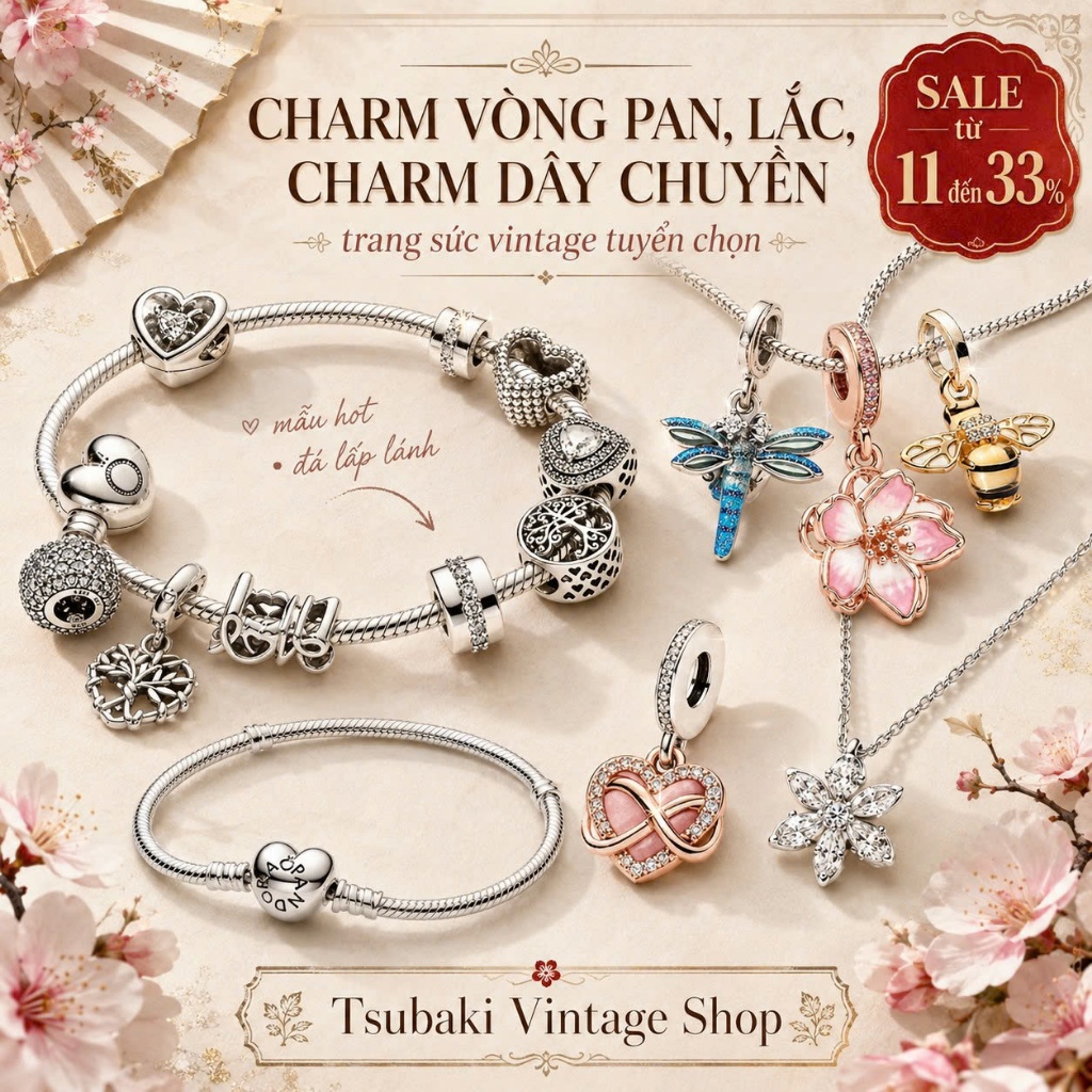 (12.06) CHARM Pandora/ Charm vòng tay, vòng cổ 2 hand - Trang sức si Nhật Bản