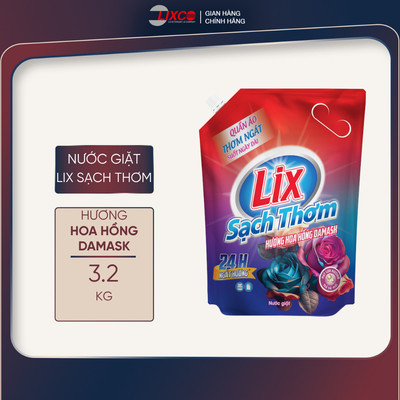 Nước giặt Lix sạch thơm hương hoa hồng Damask Lixco Việt Nam nước giặt Lix cho giặt tay và giặt máy túi 3,2kg 18404