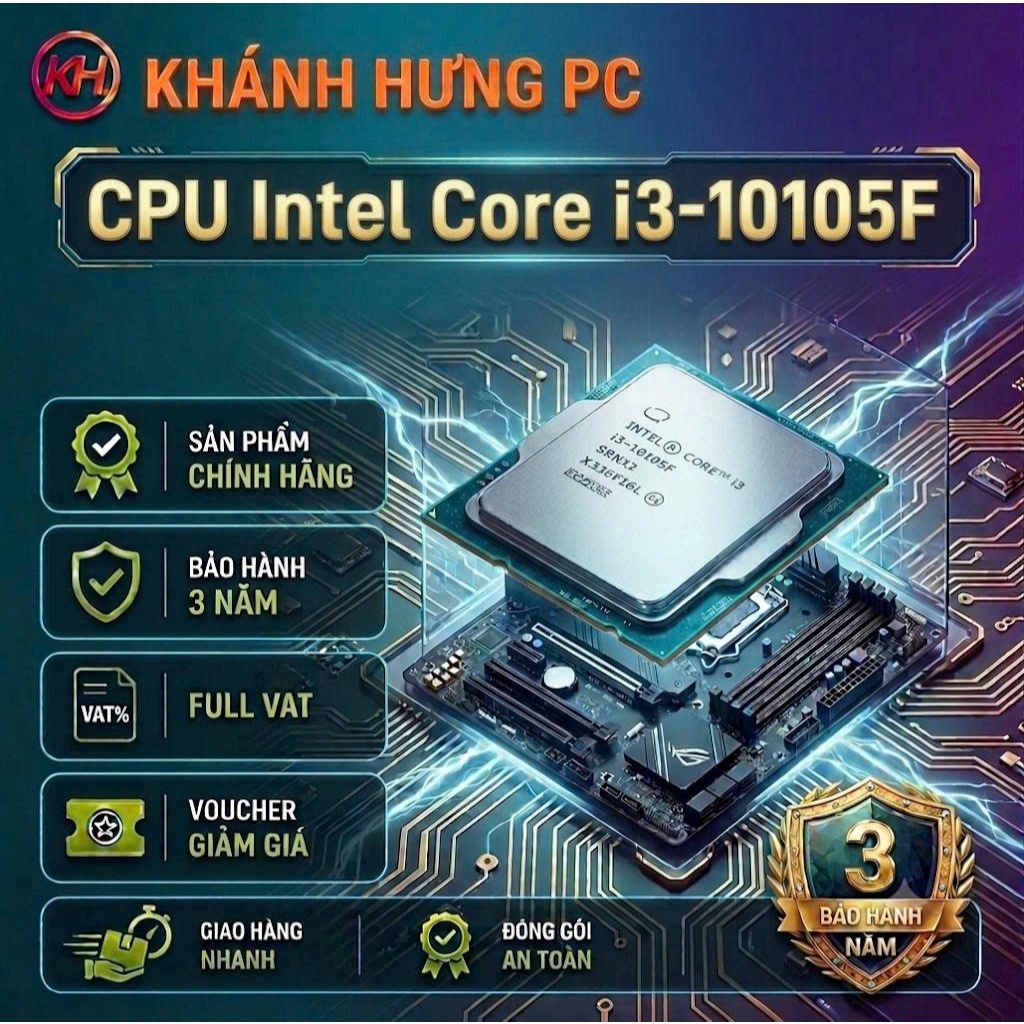 CPU Intel Core i3 10105F Tray FULL VAT  Phục vụ làm việc Chơi Game ( Không kèm quạt )
