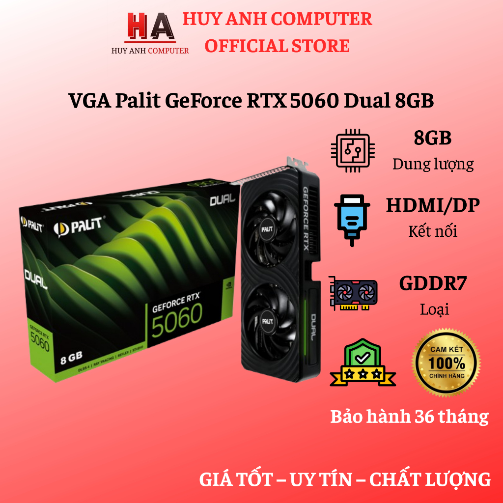 Card Màn Hình Palit GeForce RTX 5060 Dual 8G Chính Hãng - Bảo hành 36 tháng