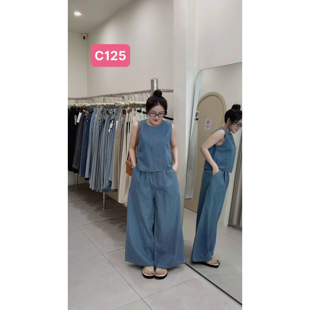 C125 - Set Denim Sát Nách Quần Xuông